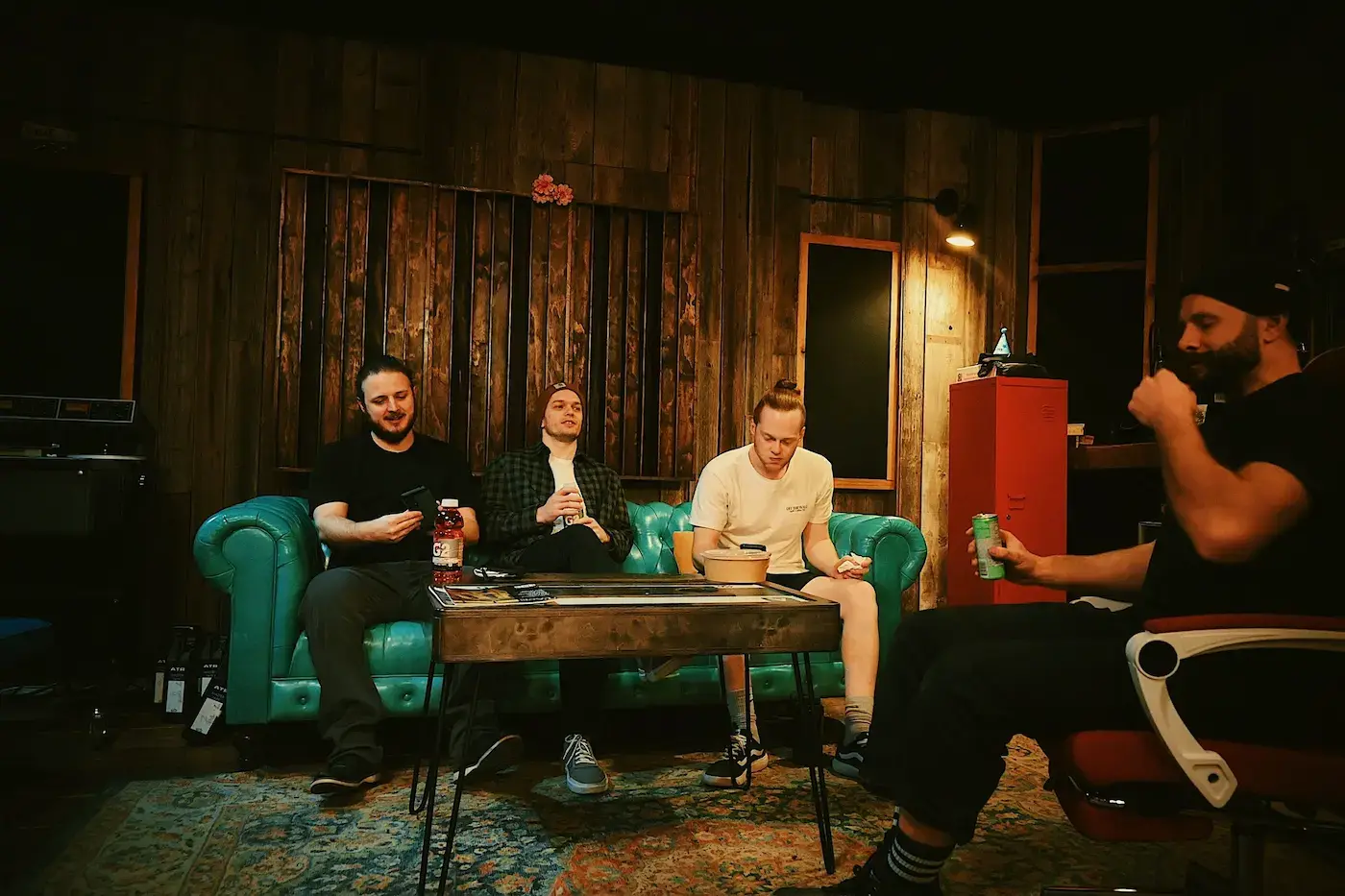 Studio picture of Bland, showcasing the band in a recording environment